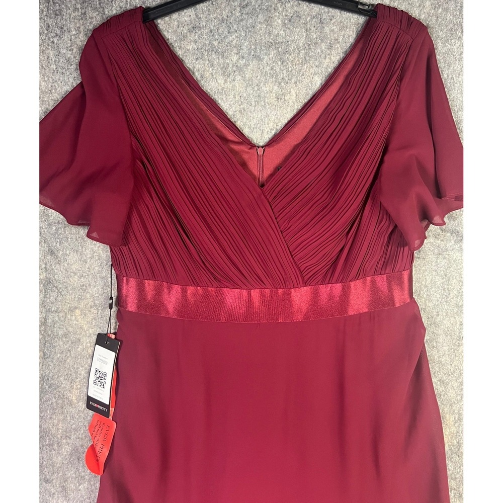 Ever Pretty Maxi Dress Women 20 Burgundy New Pleated V-Neck Flutter Sleeve New - Picture 3 of 11
